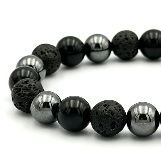 Black Lava Obsidian Hematite Bracelet - S1