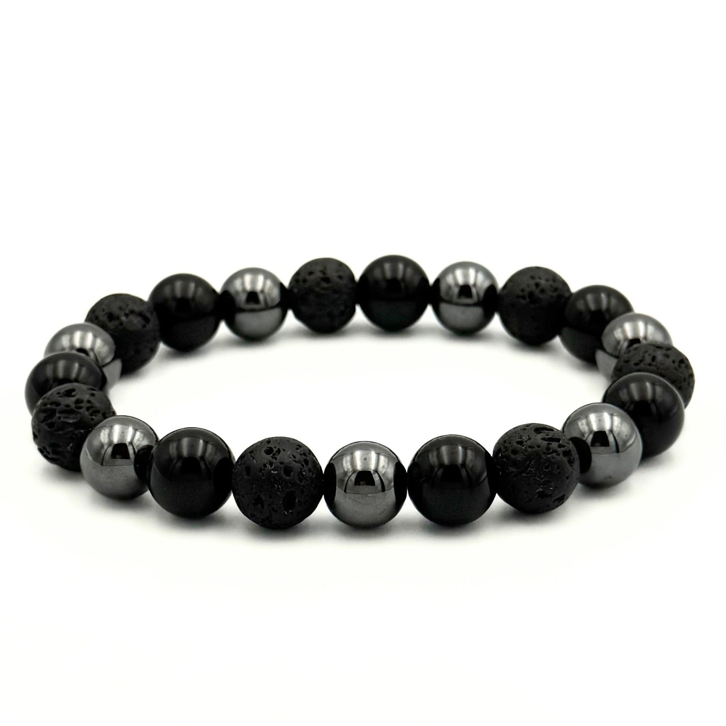 Black Lava Obsidian Hematite Bracelet - S1