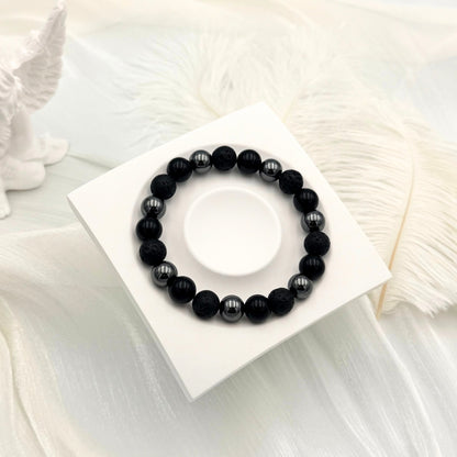 Black Lava Obsidian Hematite Bracelet - S1