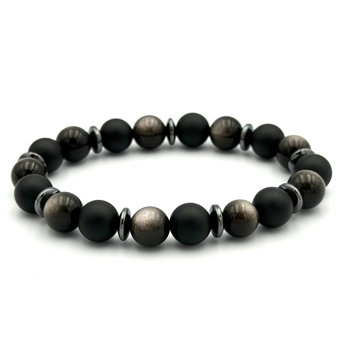 Black Onyx Silver Obsidian Bracelet - S1