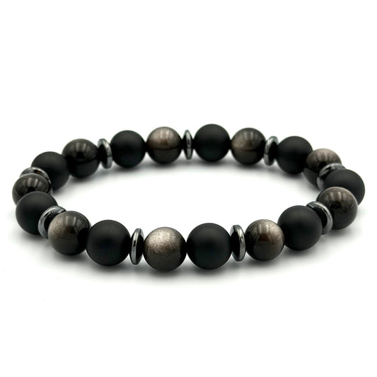 Black Onyx Silver Obsidian Bracelet - S1