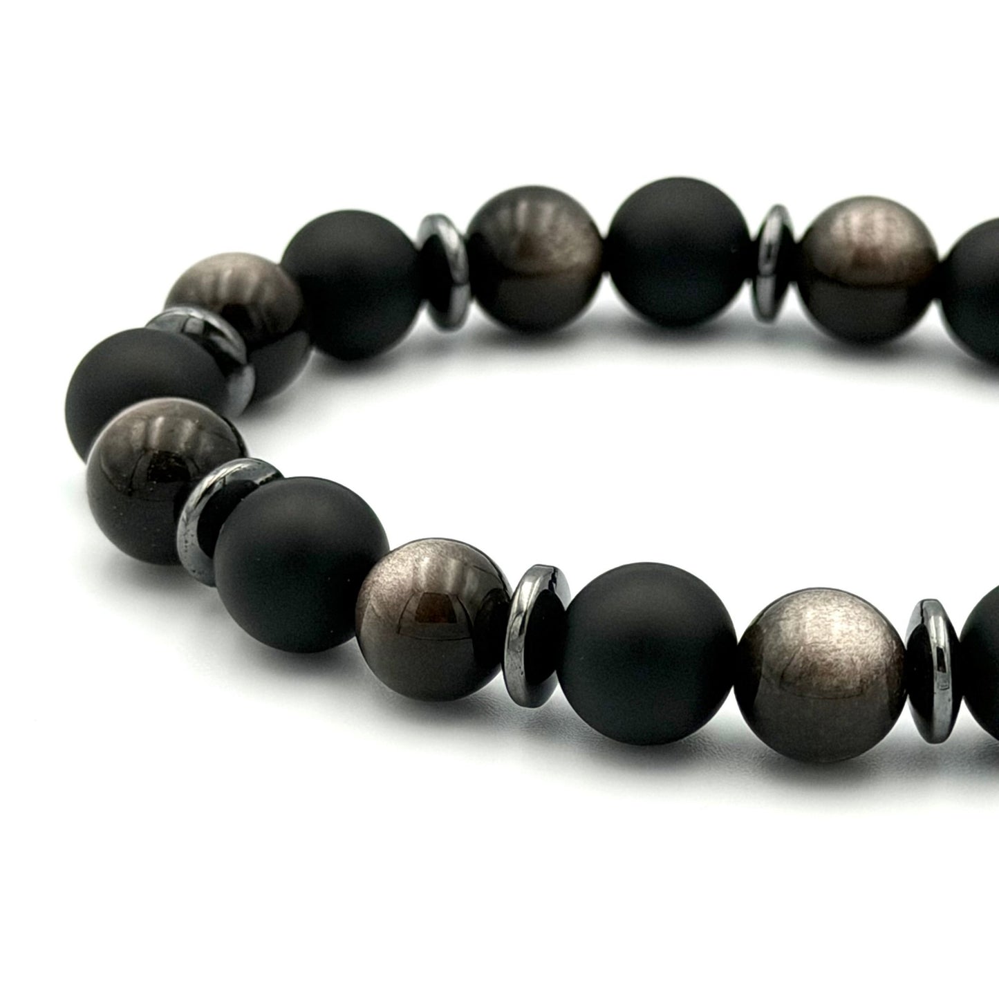 Black Onyx Silver Obsidian Bracelet - S1