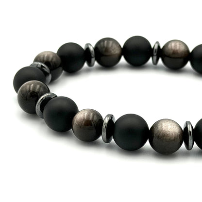 Black Onyx Silver Obsidian Bracelet - S1