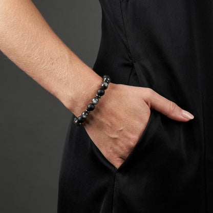 Black Onyx Silver Obsidian Bracelet - S1