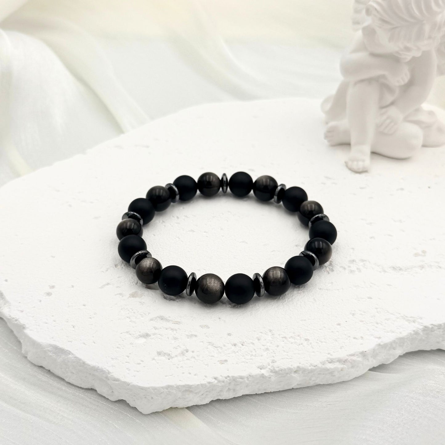 Black Onyx Silver Obsidian Bracelet - S1