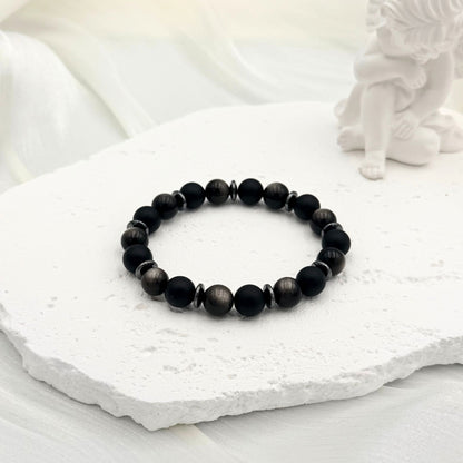 Black Onyx Silver Obsidian Bracelet - S1