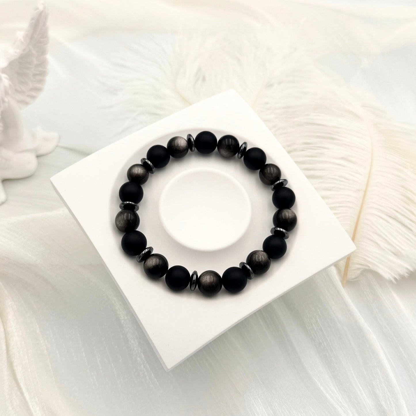 Black Onyx Silver Obsidian Bracelet - S1