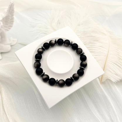 Black Onyx Silver Obsidian Bracelet - S1