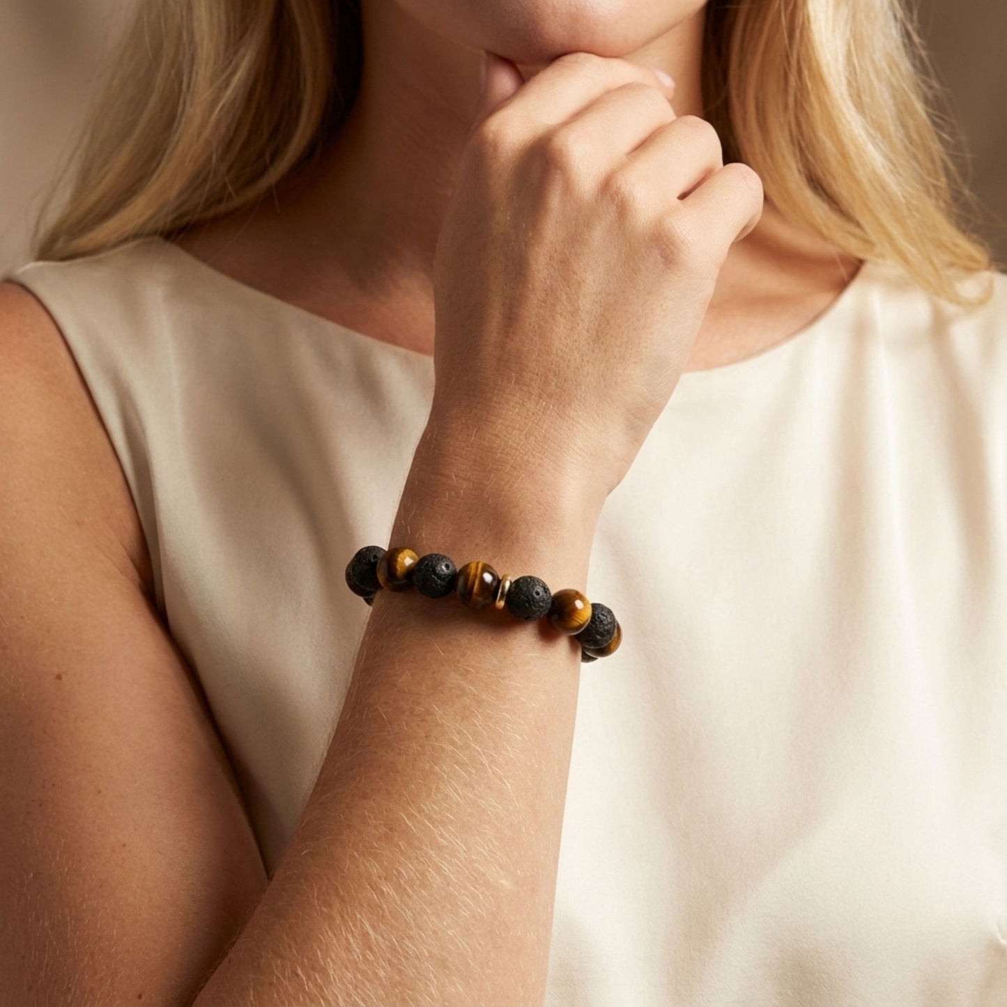 Brown Tiger Eye Lava Bracelet - S1