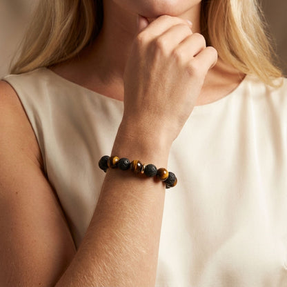 Brown Tiger Eye Lava Bracelet - S1